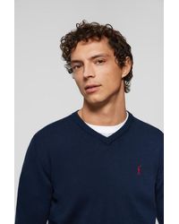 POLO CLUB - Schlichter Pullover Marineblau Mit V-Kragen Und Rigby Go Logo - Lyst