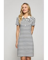 POLO CLUB - Vestito Ecrù A Righe E Collo A Polo Con Toppa Nautica - Lyst
