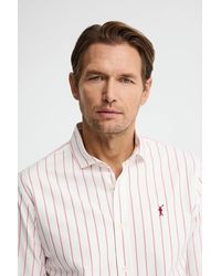 POLO CLUB - Camicia A Righe Color Ecrù E Rosso Con Collo Italiano, Regular Fit E Ricamo Rigby Go - Lyst