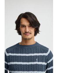 POLO CLUB - Maglione A Trecce A Righe Blu Denim Con Logo Rigby Go - Lyst