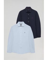 POLO CLUB - Pack Di Due Camicie In Popeline Blu E Azzurro Celeste Con Logo Ricamato In Contrasto - Lyst