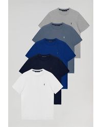 POLO CLUB - Pack Mit Fünf T-Shirts Mit Rundkragen Und Logo-Stickerei, Weiß, Marineblau, Grau Meliert, Königsblau Und Denimblau - Lyst