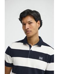 POLO CLUB - Polo A Righe Blu Marino Ed Ecrù Con Toppa Denim - Lyst