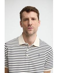POLO CLUB - Polo A Righe Ecrù E Blu Marino Con Logo Ricamato Rigby Go - Lyst