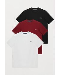 POLO CLUB - Lot De Trois T-Shirts Noir, Blanc Et Bordeaux Avec Col Ras Du Cou Et Logo Brodé - Lyst