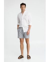 POLO CLUB - Costume Corto Grigio E Bianco Con Texture Stropicciata Con Logo Rigby Go - Lyst