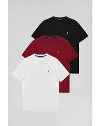 POLO CLUB - Pack Mit Drei Schlichten Kurzärmligen T-Shirts Mit Logo-Stickerei, Weiß, Bordeauxrot Und Schwarz - Lyst