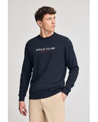 POLO CLUB - Felpa Blu Marino Regular A Girocollo E Logo Gommato - Lyst