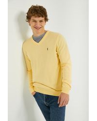POLO CLUB - Schlichter Pullover Sanftes Gelb Mit V-Kragen Und Rigby Go Logo - Lyst
