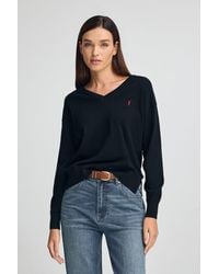 POLO CLUB - Maglione Blu Marino Con Scollo A V - Lyst