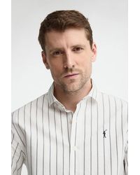 POLO CLUB - Camicia A Righe Ecrù E Blu Marino Con Collo Italiano, Regular Fit Con Ricamo Rigby Go - Lyst