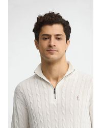 POLO CLUB - Maglione A Trecce Ecrù Con Collo A Cerniera E Logo Rigby Go - Lyst