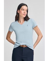 POLO CLUB - Maglietta Blu Chiaro Con Scollo A V E Ricamo Rigby Best - Lyst