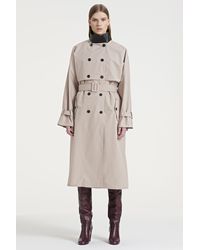Ports 1961 High Neck Wind Flap Long Trench Coat - Natural