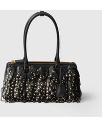 Prada - Galleria Medium Nappa Leather Bag With Fringe And Studs - Lyst