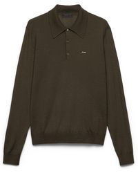Prada - Long-Sleeved Superfine Wool Polo Sweater, Forest - Lyst