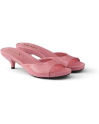 Prada - Patent Leather Kitten Heel Sandals, Petal, Size 35 - Lyst
