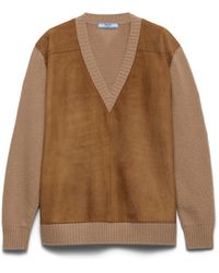 Prada - Cashmere, Wool And Suede Sweater - Lyst