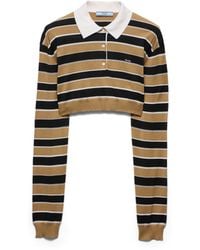 Prada - Cropped Striped Silk Polo Shirt - Lyst