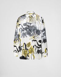 Prada - Bedrucktes Hemd Aus Baumwolle Mit Fransen - Lyst