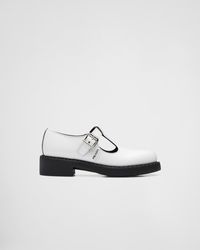 Prada Brushed-leather Mary Jane T-strap Loafers in Black | Lyst