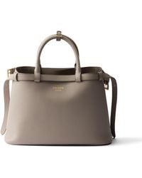 Prada - Buckle Medium Leather Handbag With Double Belt - Lyst