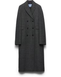 Prada - Double-Breasted Gingham-Checked Mouliné Wool Coat - Lyst