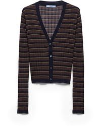 Prada - Striped Cashmere And Silk Cardigan - Lyst