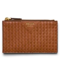 Prada - Woven Madras Leather Card Holder - Lyst