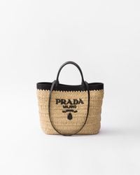 Prada - Kleine Tote Bag Aus Häkelarbeit Und Leder - Lyst