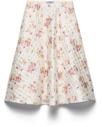 Prada - Floral Print Quilted Satin Circle Skirt - Lyst