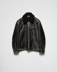Prada - Lederjacke Mit Shearling - Lyst