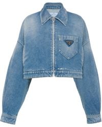Prada - Giacca Denim Crop - Lyst