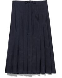 Prada - Pleated Silk Midi-Skirt - Lyst