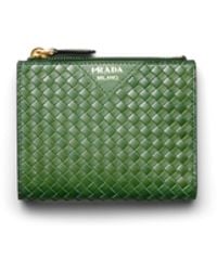 Prada - Small Woven Madras Leather Wallet, Aquamarine - Lyst