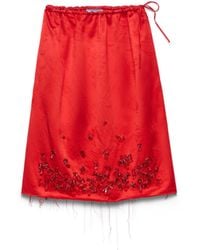 Prada - Satin Skirt With Embroidery - Lyst