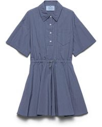 Prada - Short-Sleeved Technical Pongé Dress, Aviator - Lyst