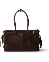 Prada - Bonnie Large Suede Handbag, Dark - Lyst