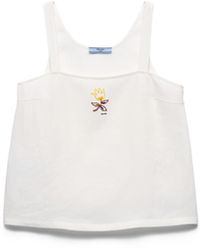 Prada - Embroidered Linen Top - Lyst