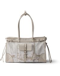 Prada - Bonnie Large Printed Linen And Leather Handbag - Lyst