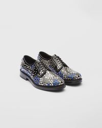 Prada Brushed Leather Derby Shoes With Studs And Rhinestones - Black