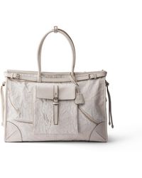 Prada - Bonnie Printed Linen And Leather Tote Bag - Lyst