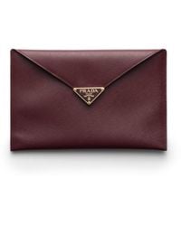Prada - Saffiano Leather Envelope Clutch - Lyst