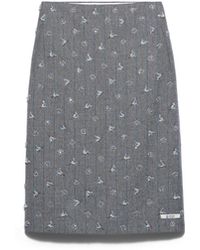 Prada - Embellished Pinstripe Wool Midi-Skirt - Lyst