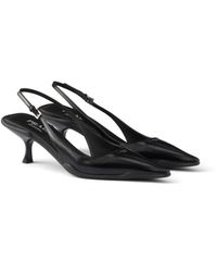 Prada - Decollete Brushed Leather Slingback Pumps - Lyst