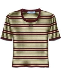 Prada - Kurzärmliger Gestreifter Pullover Aus Baumwolle, Damen, Größe - Lyst