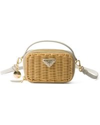 Prada - Wicker And Leather Mini-Pouch - Lyst