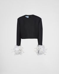 Prada - Single-breasted Wool Jacket With Feathers - Lyst