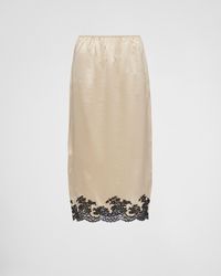 Prada - Satin Crepe And Lace Midi-skirt - Lyst