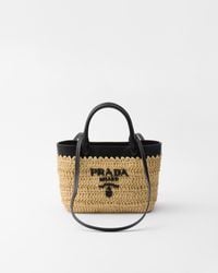 Prada - Mini Crochet And Leather Tote Bag - Lyst